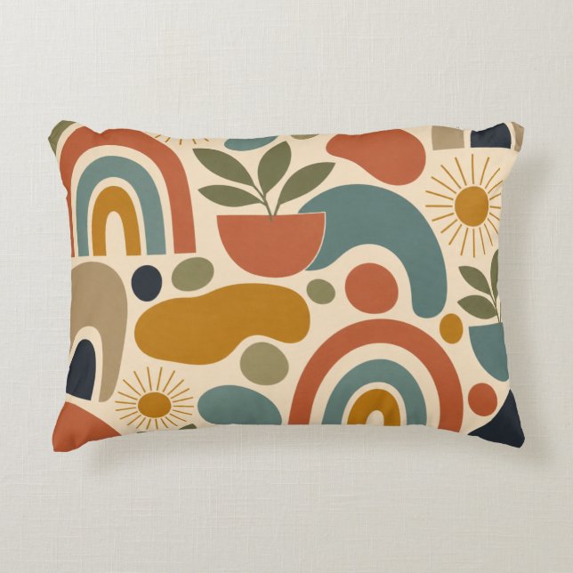 Boho Rainbow & Botanical Seamless Pattern Decorative Cushion (Front)