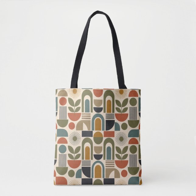 Boho Rainbow & Botanical Seamless Pattern Tote Bag (Front)