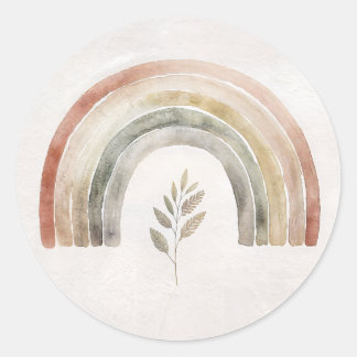 Boho Rainbow Botanical Watercolor Classic Round Sticker