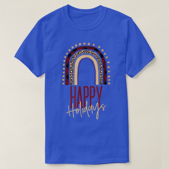 Boho Rainbow Buffalo Plaid Leopard Print Happy Hol T-Shirt (Design Front)