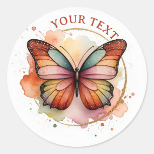 Boho Rainbow Butterfly Art Classic Round Sticker