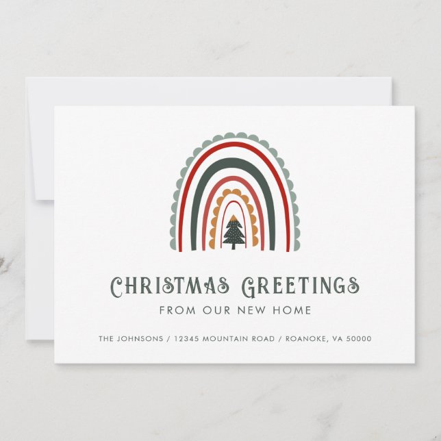 Boho Rainbow Christmas Greetings from New Home   Announcement (Front)