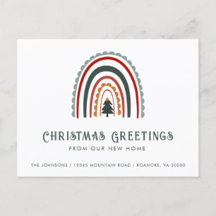 Boho Rainbow Christmas Greetings from New Home   Announcement Postcard