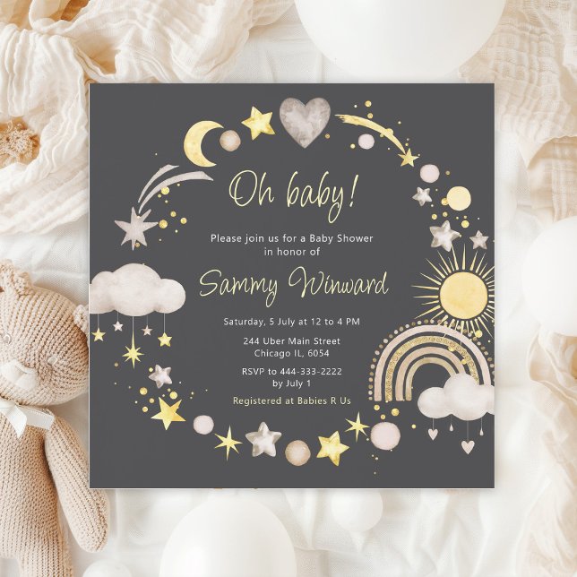 Boho Rainbow Clouds Neutral Baby Shower Invitation (Creator Uploaded)