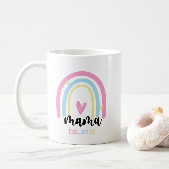 Boho Rainbow Custom Mama Est. Year Keepsake Coffee Mug (With Donut)