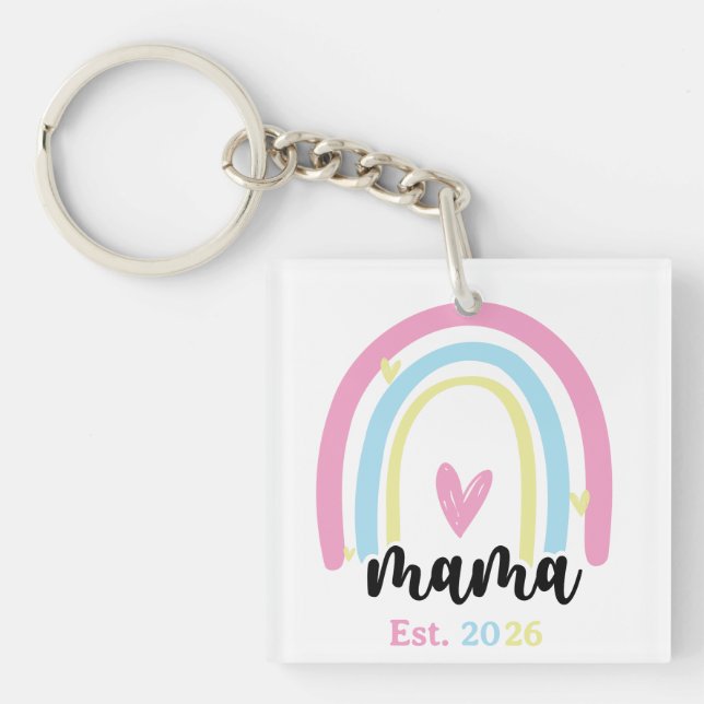 Boho Rainbow Custom Mama Est. Year Keepsake Key Ring (Front)