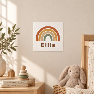 Boho Rainbow Custom Name Earthy Nursery Poster