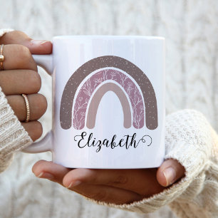 Boho Rainbow Custom Name Modern Floral Two-Tone Coffee Mug