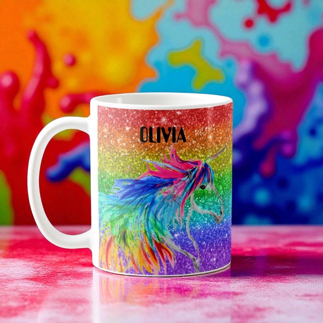 Boho Rainbow Cute Glitter Girls Unicorn Kids Coffee Mug (Creator Uploaded)
