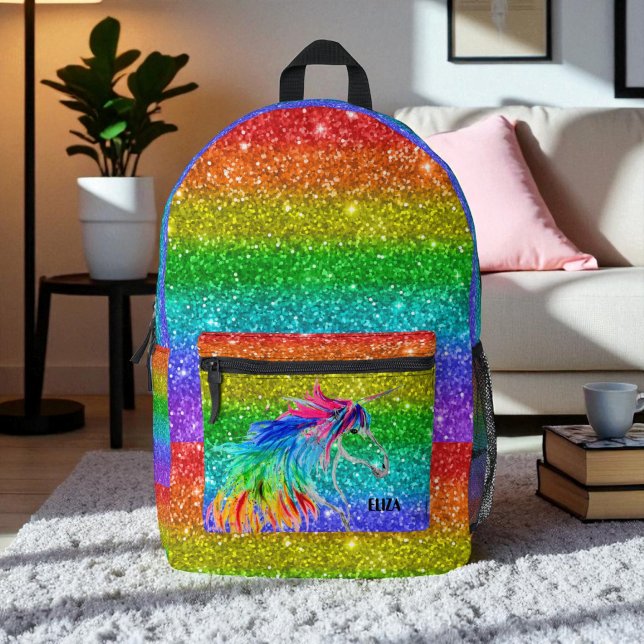 Boho Rainbow Cute Glitter Girls Unicorn Kids Printed Backpack (Creator Uploaded)