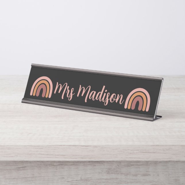 Boho Rainbow Cute Personalised Teacher  Desk Name Plate (Front)