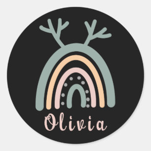 Boho Rainbow Cute With Personalised Name  Classic Round Sticker
