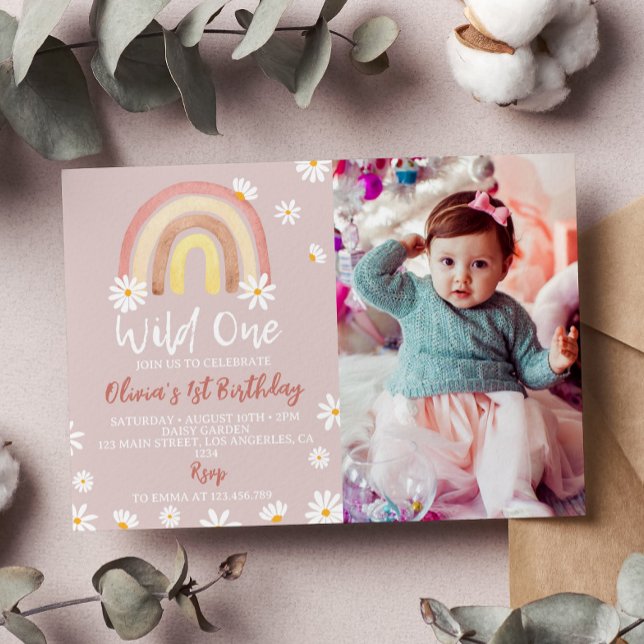 Boho Rainbow Daisy 1st Birthday Invitation (Creator Uploaded)