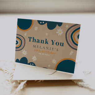 Boho Rainbow Daisy Beige Birthday  Thank You Card