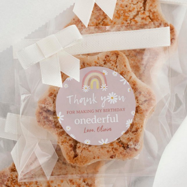 Boho Rainbow Daisy Birthday Baby Shower Classic Round Sticker (Creator Uploaded)