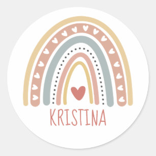 Boho rainbow design   classic round sticker