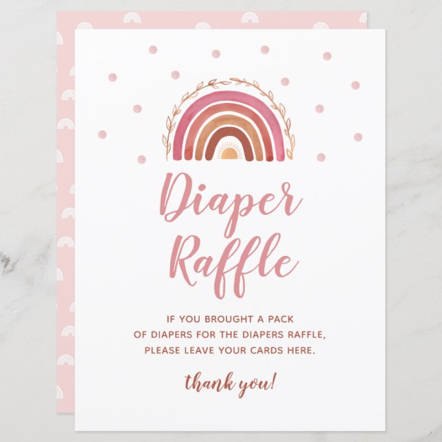 Boho Rainbow Diaper Raffle Baby Shower Game Sign (Front/Back)