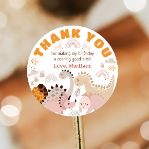 Boho Rainbow Dinosaur Birthday Party Thank You Classic Round Sticker