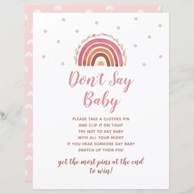 Boho Rainbow Don't Say Baby Shower Game (Front/Back)