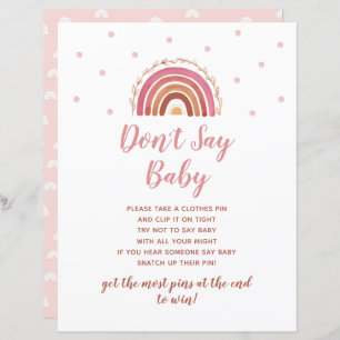 Boho Rainbow Don't Say Baby Shower Game