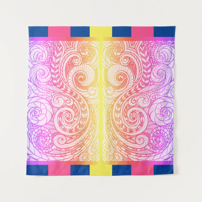 Boho Rainbow Doodle Wall Tapestry (Front)