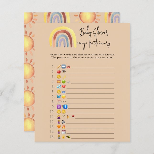 Boho Rainbow Emoji picture game baby shower (Front/Back)
