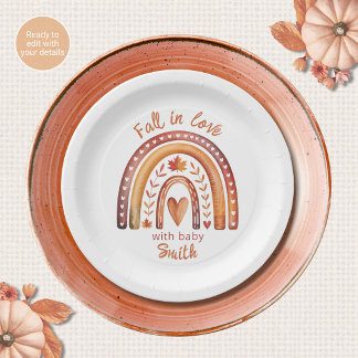 Boho Rainbow Fall in Love Baby Shower Paper Plates