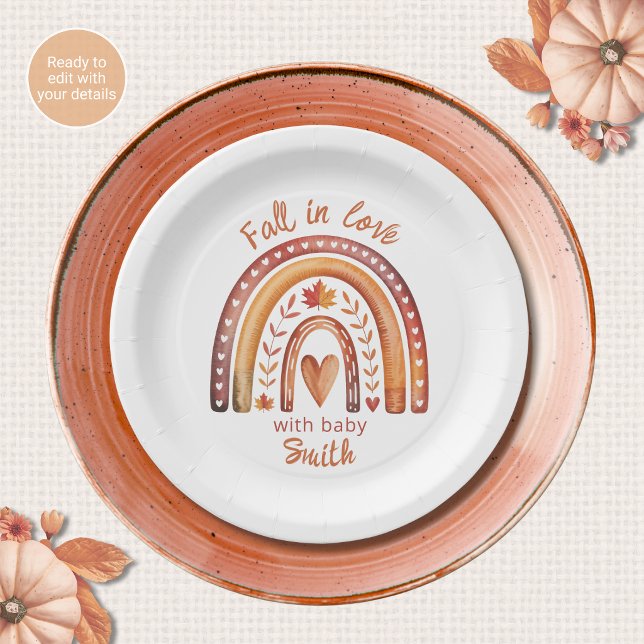 Boho Rainbow Fall in Love Baby Shower Paper Plates (Creator Uploaded)