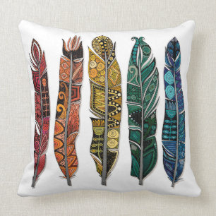 boho rainbow feathers cushion