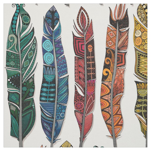 boho rainbow feathers fabric (Swatch)