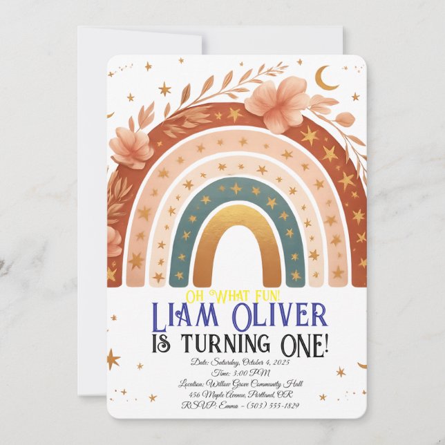 Boho Rainbow First Birthday Invitation  (Front)