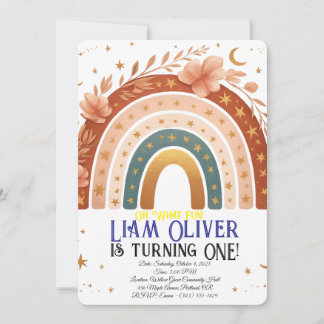 Boho Rainbow First Birthday Invitation 