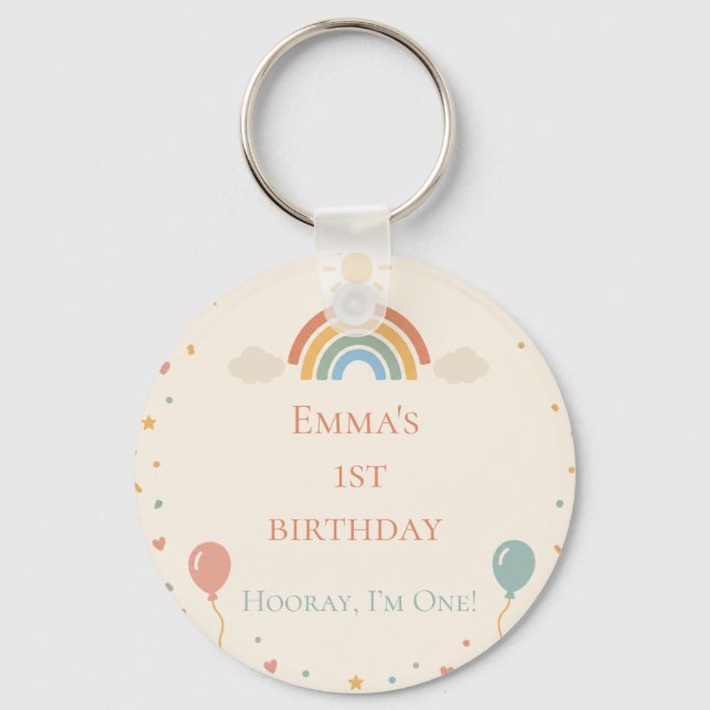 Boho Rainbow First Birthday Key Ring (Front)