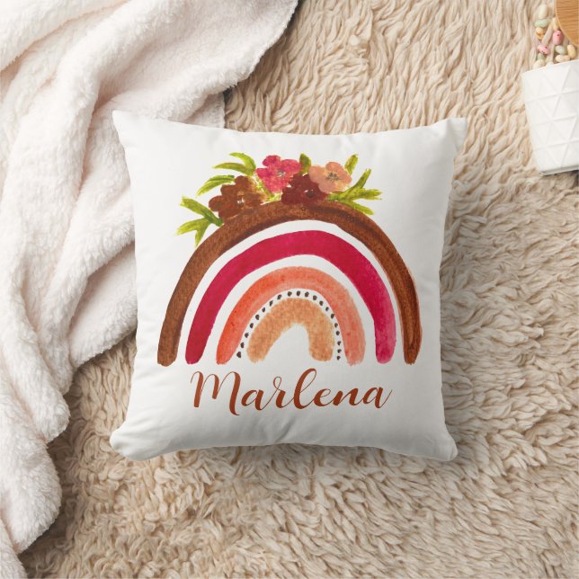 Boho Rainbow Floral Bohemian Natural Colour Cushion (Blanket)