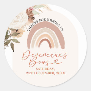 Boho Rainbow Floral Devereaux's Bows Baby Shower Classic Round Sticker