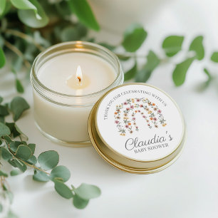 Boho Rainbow Floral Wildflower Girl Baby Shower Classic Round Sticker