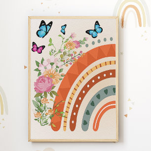 Boho Rainbow Flower Nursery Print Kids Room Poster