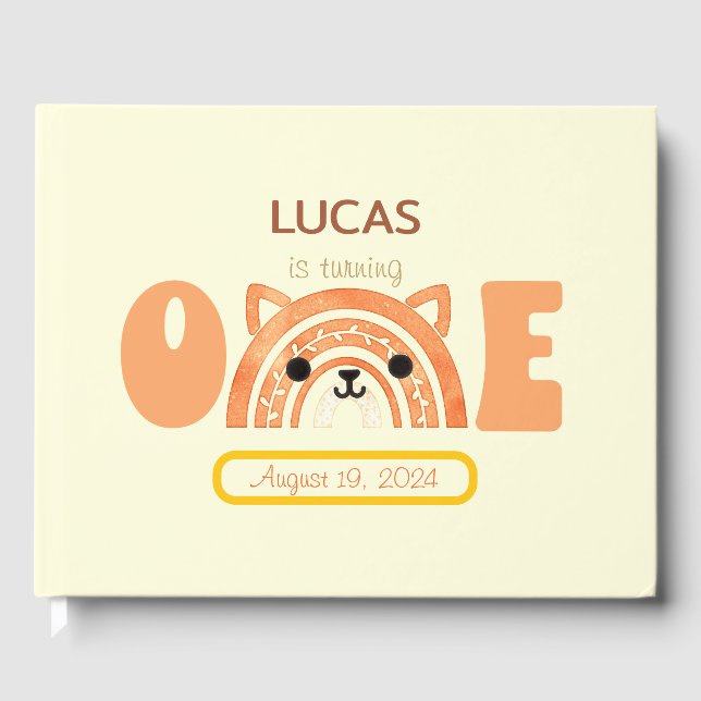 Boho Rainbow Fox First Birthday Guest Book (Front)