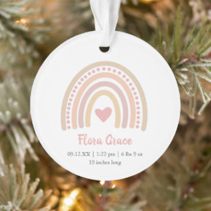 Boho Rainbow Girl Birth Stats Photo Baby Christmas Ornament