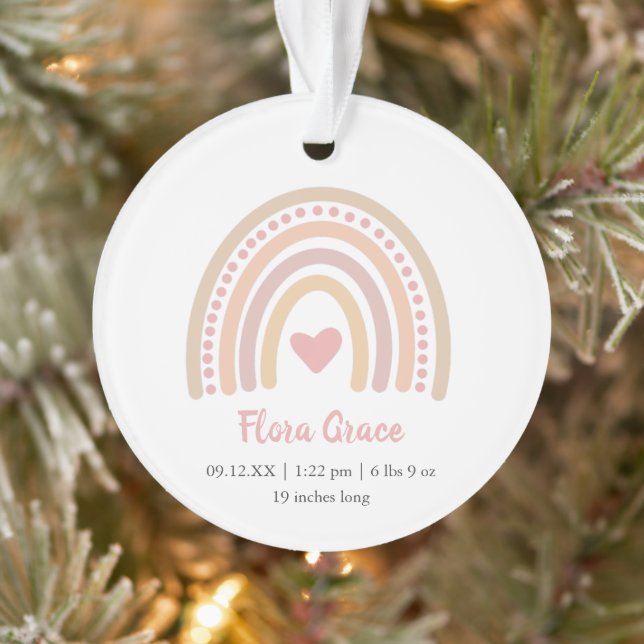 Boho Rainbow Girl Birth Stats Photo Baby Christmas Ornament (Tree)