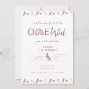 Boho Rainbow Girl Lovely Onederful Birthday  Invitation