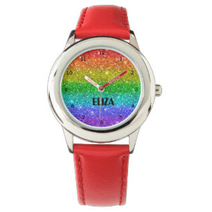 Boho Rainbow Glitter Cute Girls Pink Kids Watch