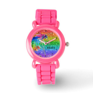 Boho Rainbow Glitter Cute Girls Unicorn Kids Watch