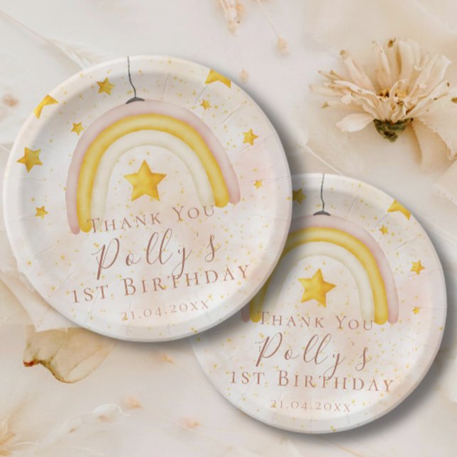Boho Rainbow Gold Stars Magic Dust 1st Birthday Paper Plate (Creator Uploaded)