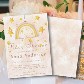Boho Rainbow Gold Stars Magic Dust Baby Shower Invitation
