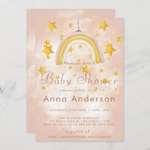 Boho Rainbow Gold Stars Magic Dust Baby Shower Invitation