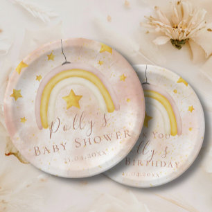 Boho Rainbow Gold Stars Magic Dust Baby Shower Paper Plate