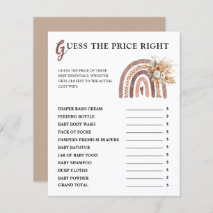 Boho Rainbow Guess The Price Right Baby Shower