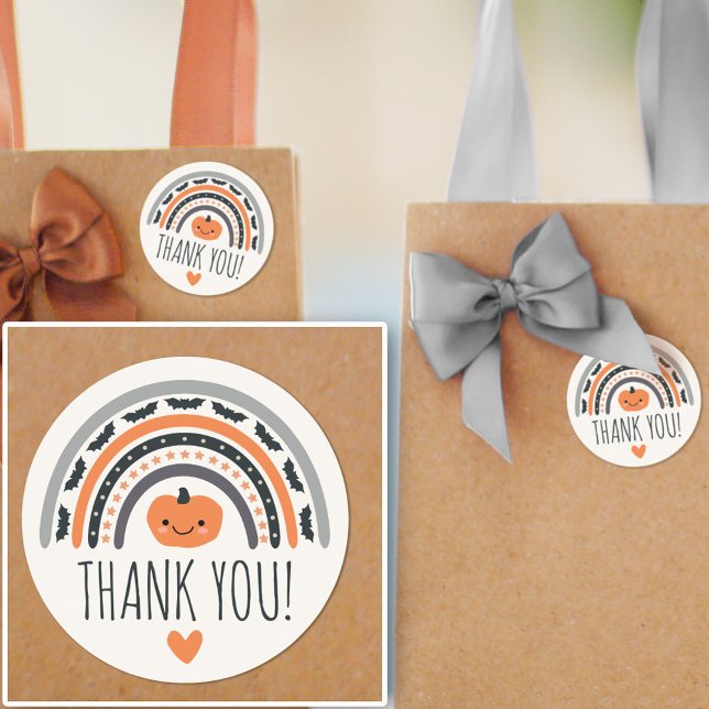 Boho Rainbow Halloween Baby Shower Thank You Classic Round Sticker (Creator Uploaded)