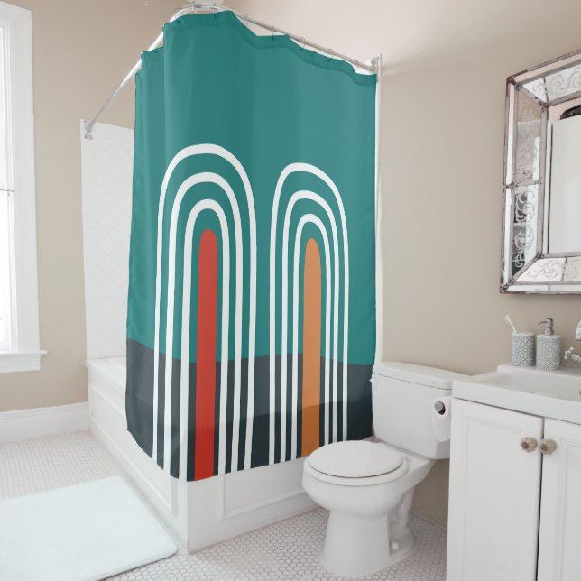 Boho rainbow hand drawn design shower curtain (In Situ)